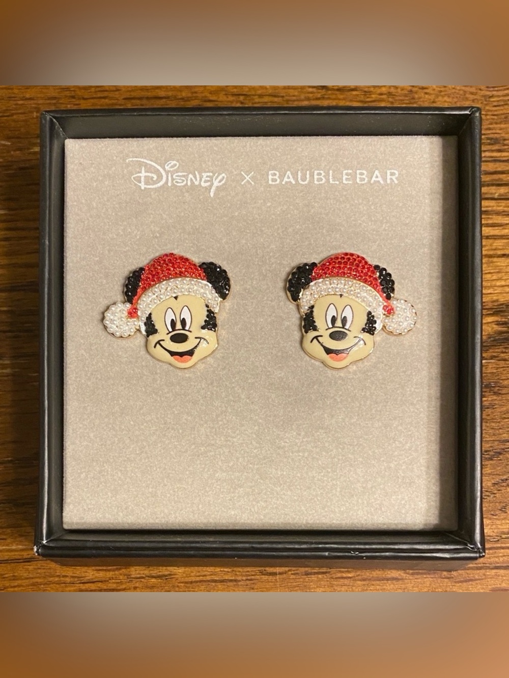 Disney x BaubleBar Mickey Mouse Santa Hat Christmas Holiday Stud Earrings NIB